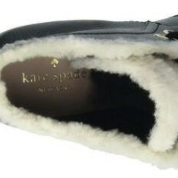 KATE SPADE NY SANDY BLACK LEATHER SHEARLING ANKLE BOOTS BLACK WEDGES SZ 9 *NEW - Picture 9 of 10